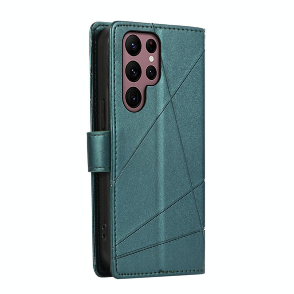 For Samsung Galaxy S22 Ultra 5G PU Genuine Leatherette Texture Embossed Line Phone Case(Green)