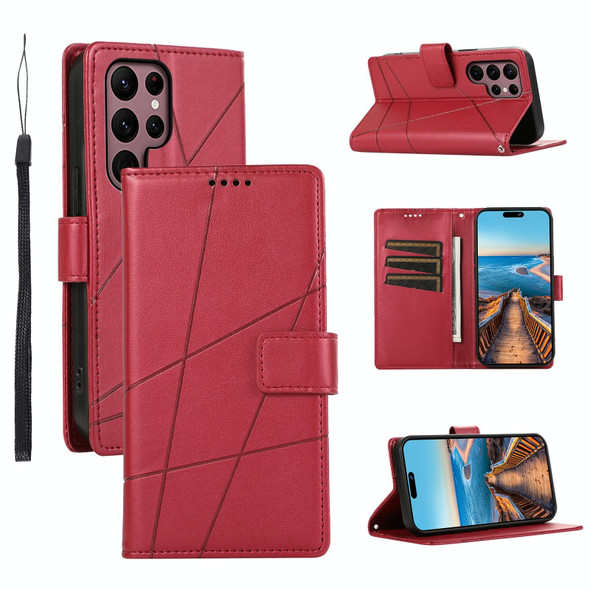 For Samsung Galaxy S22 Ultra 5G PU Genuine Leatherette Texture Embossed Line Phone Case(Red)