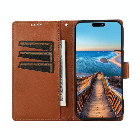 For Samsung Galaxy A34 5G PU Genuine Leatherette Texture Embossed Line Phone Case(Brown)