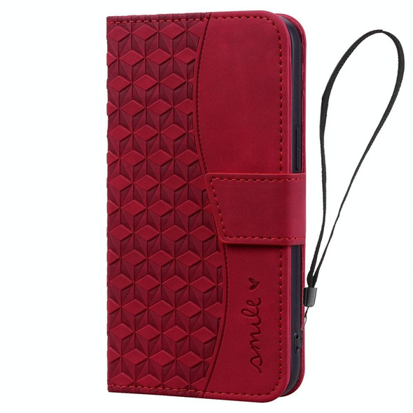 For Samsung Galaxy S22+ 5G Business Diamond Buckle Leatherette Phone Case with Lanyard(Wine Red)