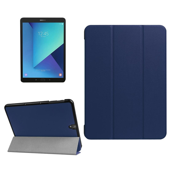 Galaxy Tab S3 9.7 inch T820 / T825 Custer Texture Horizontal Flip Leather Case with 3-folding Holder(Dark Blue)