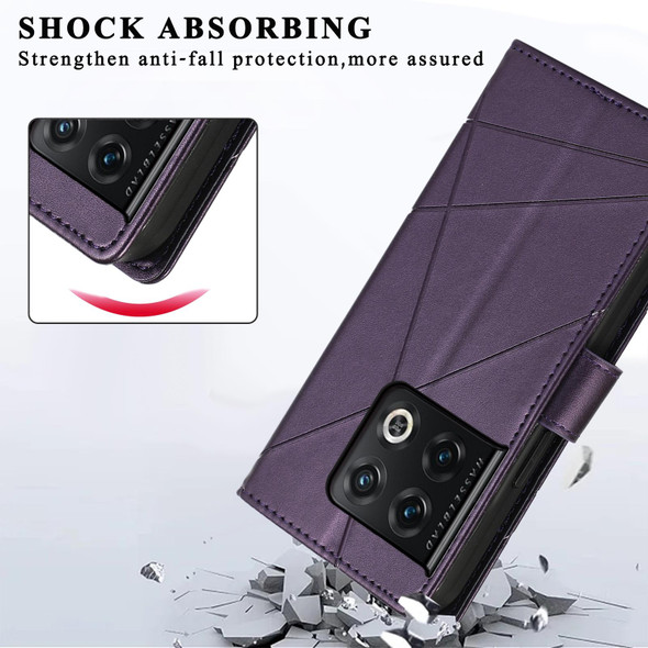 For OnePlus 10 Pro PU Genuine Leatherette Texture Embossed Line Phone Case(Purple)