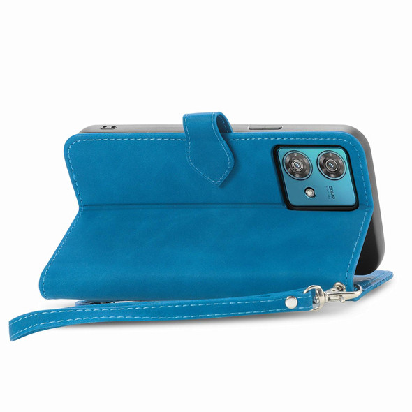 For Motorola Moto G84 Embossed Flower Zipper Leatherette Phone Case(Blue)