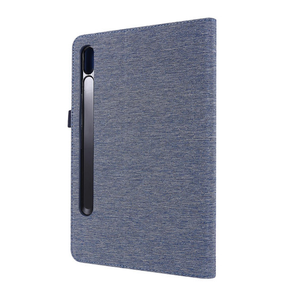 Samsung Galaxy Tab S8 Ultra Horizontal Flip Fabric Leather Tablet Case with Card Slots & Holder(Blue)