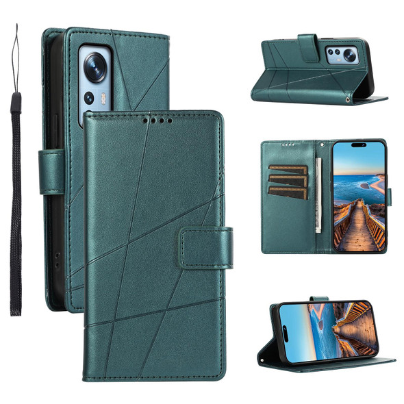 For Xiaomi 12 PU Genuine Leather Texture Embossed Line Phone Case(Green)