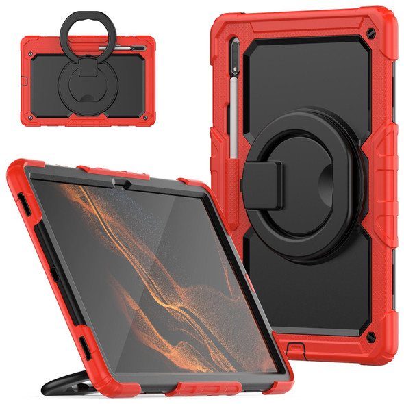 Samsung Galaxy Tab S8 Ultra Shoulder Strap Silicone + PC Tablet Case(Red)