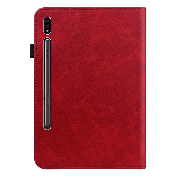 Samsung Galaxy Tab S7+ T970 / S7 FE T730 Solid Color Embossed Striped Leather Tablet Case(Red)