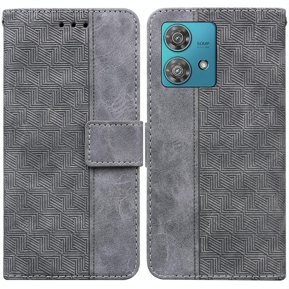 For Motorola Edge 40 Neo Geometric Embossed Leatherette Phone Case(Grey)