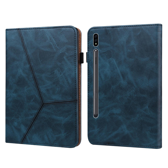 Samsung Galaxy Tab S7+ T970 / S7 FE T730 Solid Color Embossed Striped Leather Tablet Case(Blue)