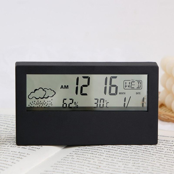 LCD Electronic Desk Clock Digital Display Multifunctional Temperature And Humidity Meter Alarm Clock, Model: 2158L With Light Black