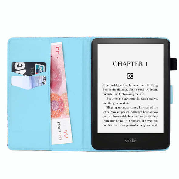 For Amazon Kindle Paperwhite 5 2021 Colored Drawing Stitching Leatherette Tablet Smart Case(Owl)