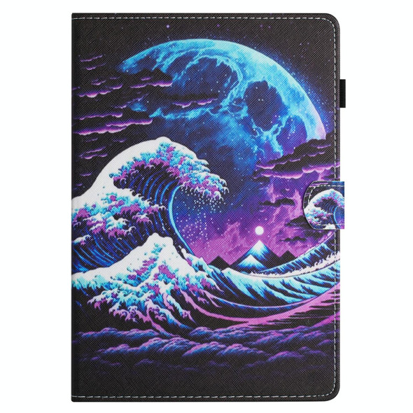 For Amazon Kindle Paperwhite 5 2021 Colored Drawing Stitching Leatherette Tablet Smart Case(Sea Wave)