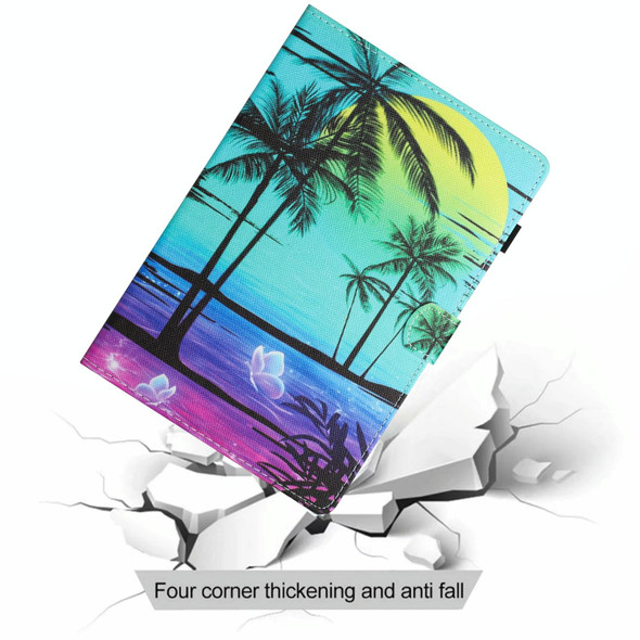 For Amazon Kindle Paperwhite 5 2021 Colored Drawing Stitching Leatherette Tablet Smart Case(Coconut Tree)