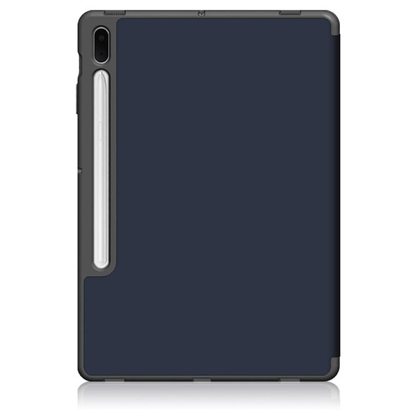 Samsung Galaxy Tab S7 FE 12.4 Solid Color TPU Horizontal Flip Tablet Leather Case with 3-Fold Holder & Sleep / Wake-up Function(Dark Blue)