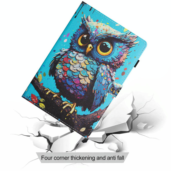 For iPad Air / Air 2 / 9.7 2017 / 2018 Colored Drawing Stitching Leatherette Tablet Smart Case(Owl)