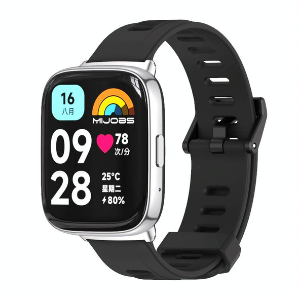 For Redmi Watch 3 Lite / Watch 3 Active Mijobs Flat Hole Breathable TPU Watch Band(Black+Silver)