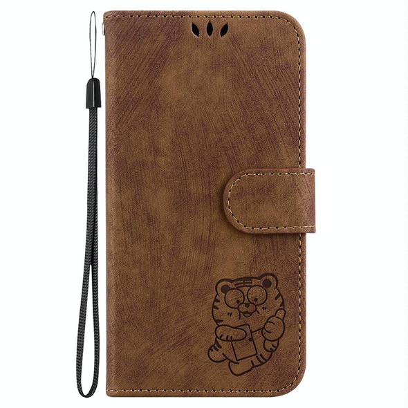 For Samsung Galaxy A15 Little Tiger Embossed Leatherette Phone Case(Brown)