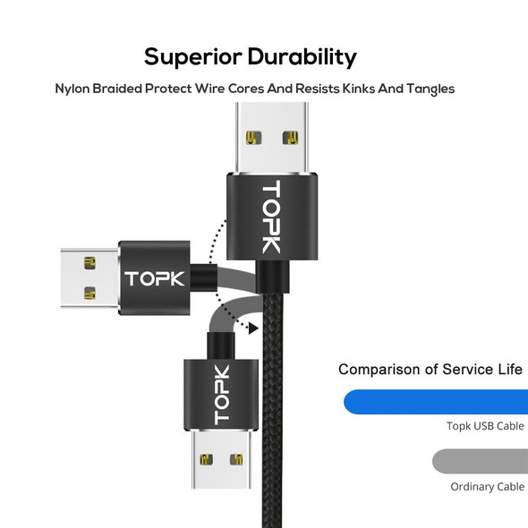 TOPK AM23 Nylon Braided Magnetic Charging Micro USB Cable with LED Display 