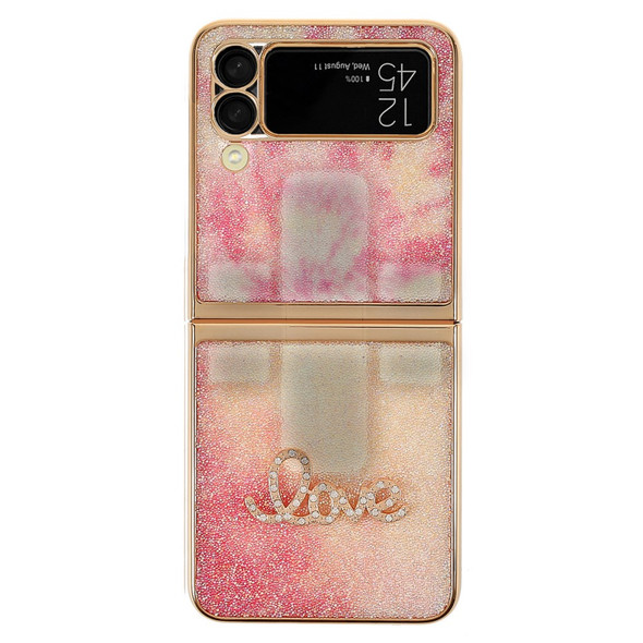 Love Letter Printed Rhinestone Decoration Electroplating Folding Hard PC Case for Samsung Galaxy Z Flip3 5G - Style