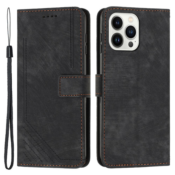 For iPhone 14 Pro Skin-touch Leather Phone Case Lines Imprinted Wallet Stand Cover 