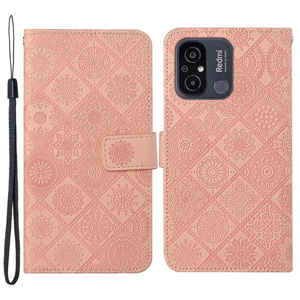 For Xiaomi Redmi 12C 4G Imprinted Flower Phone Cover Wallet Leather Protective Phone Case Stand 