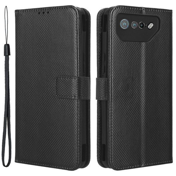 Phone Cover for Asus ROG Phone 7 5G Diamond Texture Phone Case PU Leather Stand Wallet Shell 