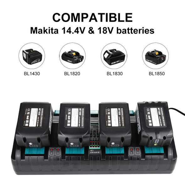 4-Port 18V Lithium-Ion Charger DC18SF for Makita BL1430 / BL1820 / BL1830 / BL1850, Model: EU