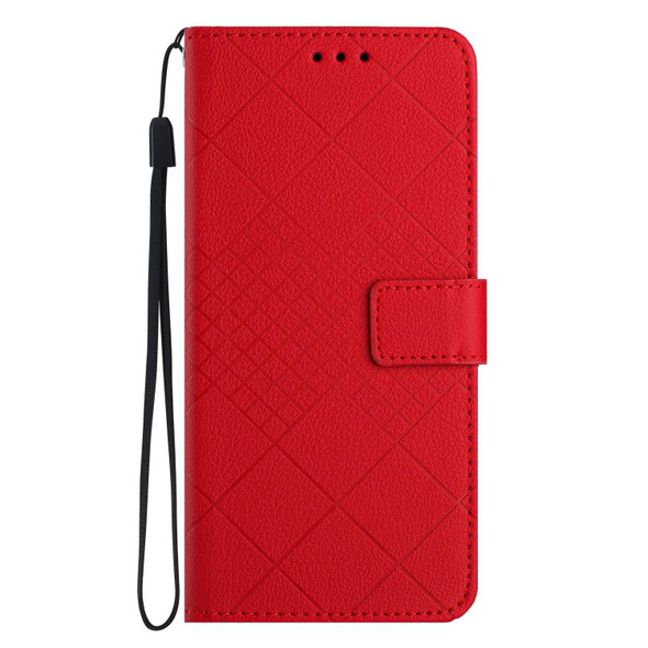 For iPhone 13 Pro Rhombic Grid Texture Leatherette Phone Case(Red)