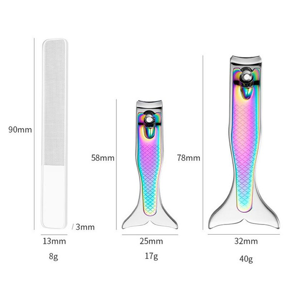 3 In 1 Color Titanium Nail Clipper Gradient Mermaid Handle Nail Clipper Nail Art Tool