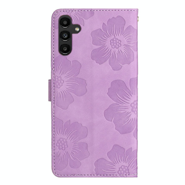 For Samsung Galaxy A15 Flower Embossing Pattern Leatherette Phone Case(Purple)