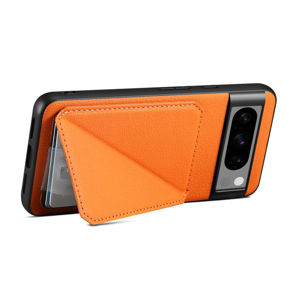 For Google Pixel 6 Pro Denior Calf Texture Holder Electroplating Phone Case(Orange)