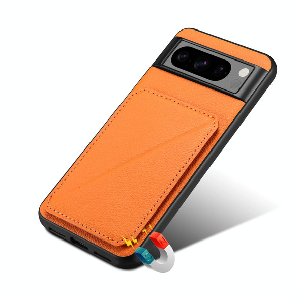 For Google Pixel 8 Pro Denior Calf Texture Holder Electroplating Phone Case(Orange)