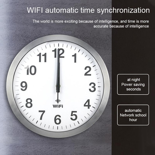 Smart Network Automatic Time Synchronization Wifi Wall Clock Modern Minimalist Silent Living Room Clock, Size:12 inch(White)