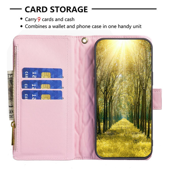 For Xiaomi Redmi 13C Diamond Lattice Zipper Wallet Leather Flip Phone Case(Pink)
