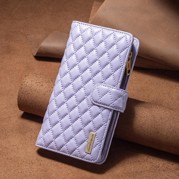 For Xiaomi Redmi 13C Diamond Lattice Zipper Wallet Leather Flip Phone Case(Purple)