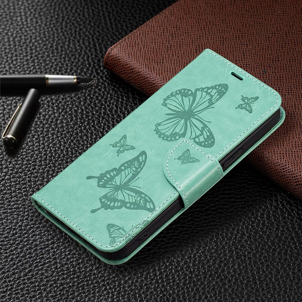 For Xiaomi Redmi 13C Two Butterflies Embossing Leather Phone Case(Green)