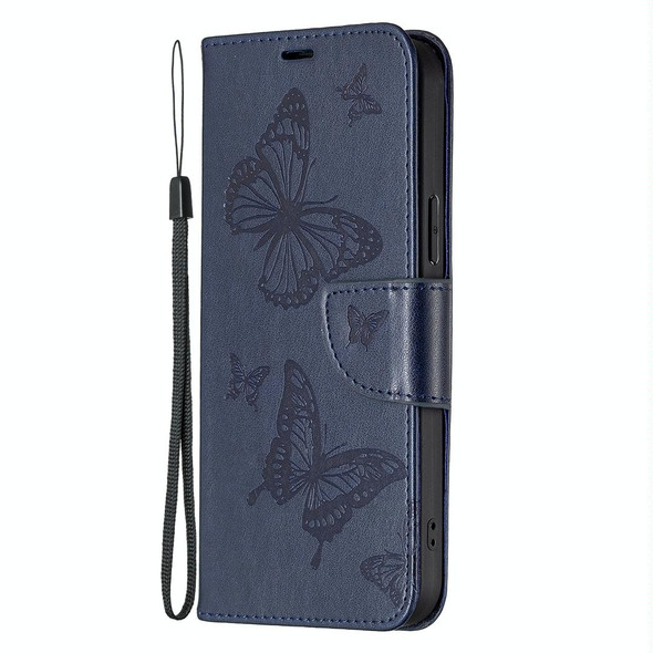 For Xiaomi Redmi 13C Two Butterflies Embossing Leather Phone Case(Blue)