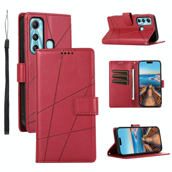 For Infinix Hot 11 PU Genuine Leatherette Texture Embossed Line Phone Case(Red)