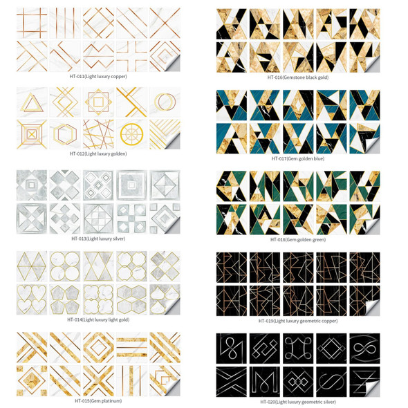 2 Sets Geometric Pattern Staircase Wall Tile Sticker Kitchen Stove Water And Oil Proof Stickers, Specification: M: 15x15cm(HT-017 Gold Blue)
