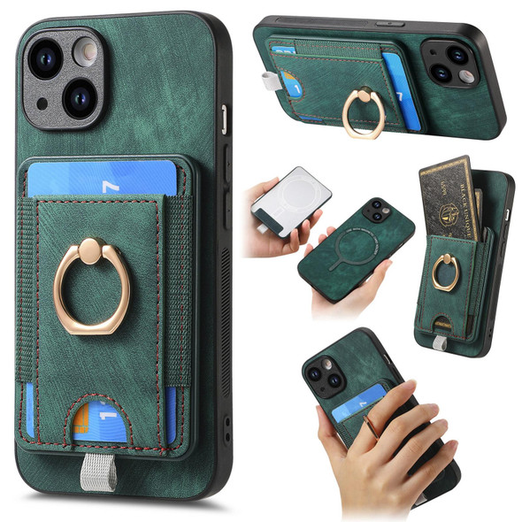 For iPhone 14 Pro Max Retro Splitable Magnetic Card Bag Leatherette Phone Case(Green)