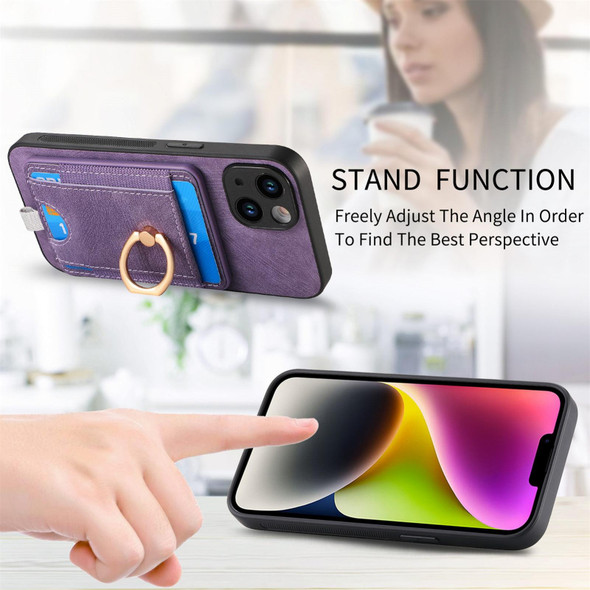 For iPhone 12 Pro Max Retro Splitable Magnetic Card Bag Leatherette Phone Case(Purple)