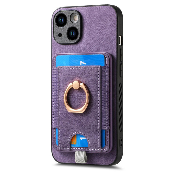 For iPhone 12 Retro Splitable Magnetic Card Bag Leatherette Phone Case(Purple)