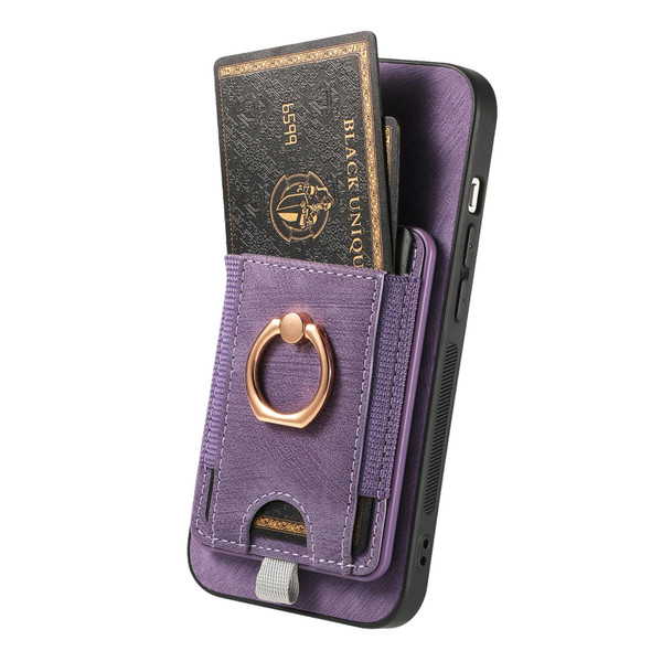 For iPhone 14 Pro Max Retro Splitable Magnetic Card Bag Leatherette Phone Case(Purple)