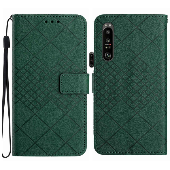 For Sony Xperia 1 IV Rhombic Grid Texture Leatherette Phone Case(Green)