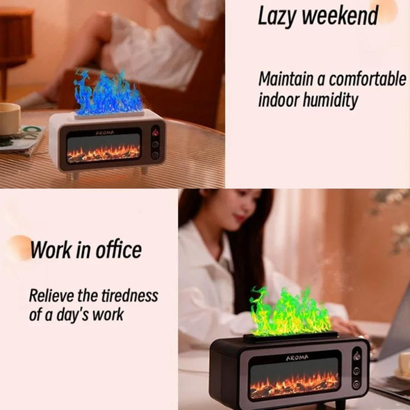200ml  Fireplace Flame Aromatherapy Air Humidifier USB Colorful Night Light Essential Oil Diffuser(White)