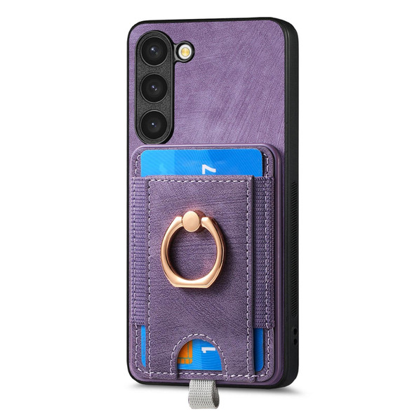 For Samsung Galaxy S21 FE 5G Retro Splitable Magnetic Card Bag Leatherette Phone Case(Purple)