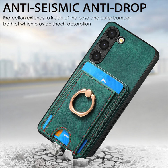 For Samsung Galaxy S22+ 5G Retro Splitable Magnetic Card Bag Leatherette Phone Case(Green)