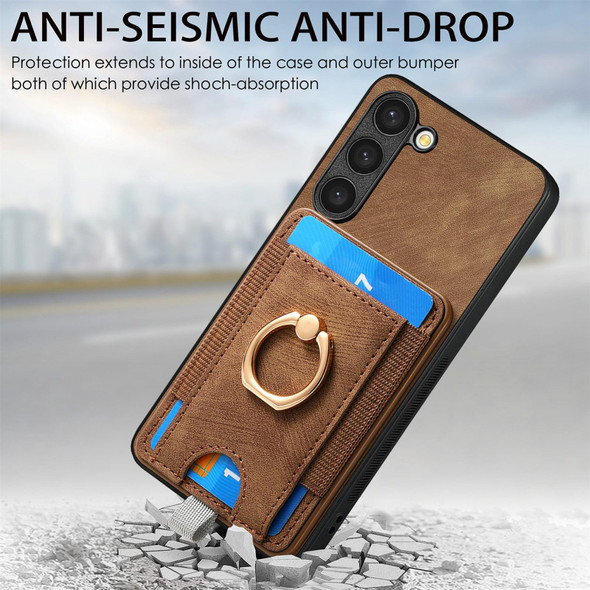 For Samsung Galaxy S22+ 5G Retro Splitable Magnetic Card Bag Leatherette Phone Case(Brown)