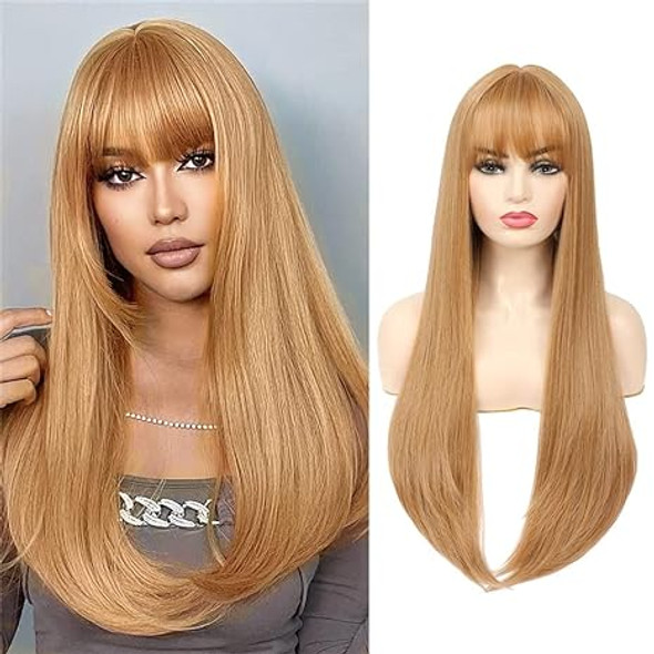 Honey Blond Long Straight Fringe Wig