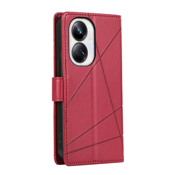 For Realme 10 Pro+ PU Genuine Leatherette Texture Embossed Line Phone Case(Red)